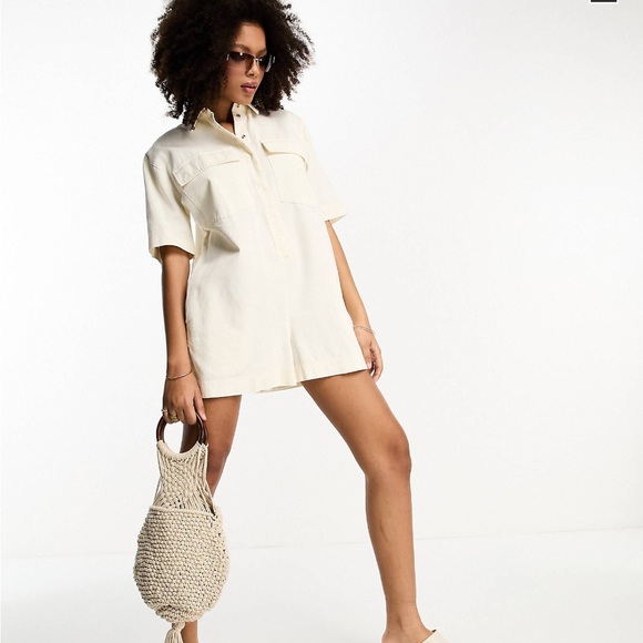ASOS DESIGN twill oversized romper - Cream - Picture 1 of 2